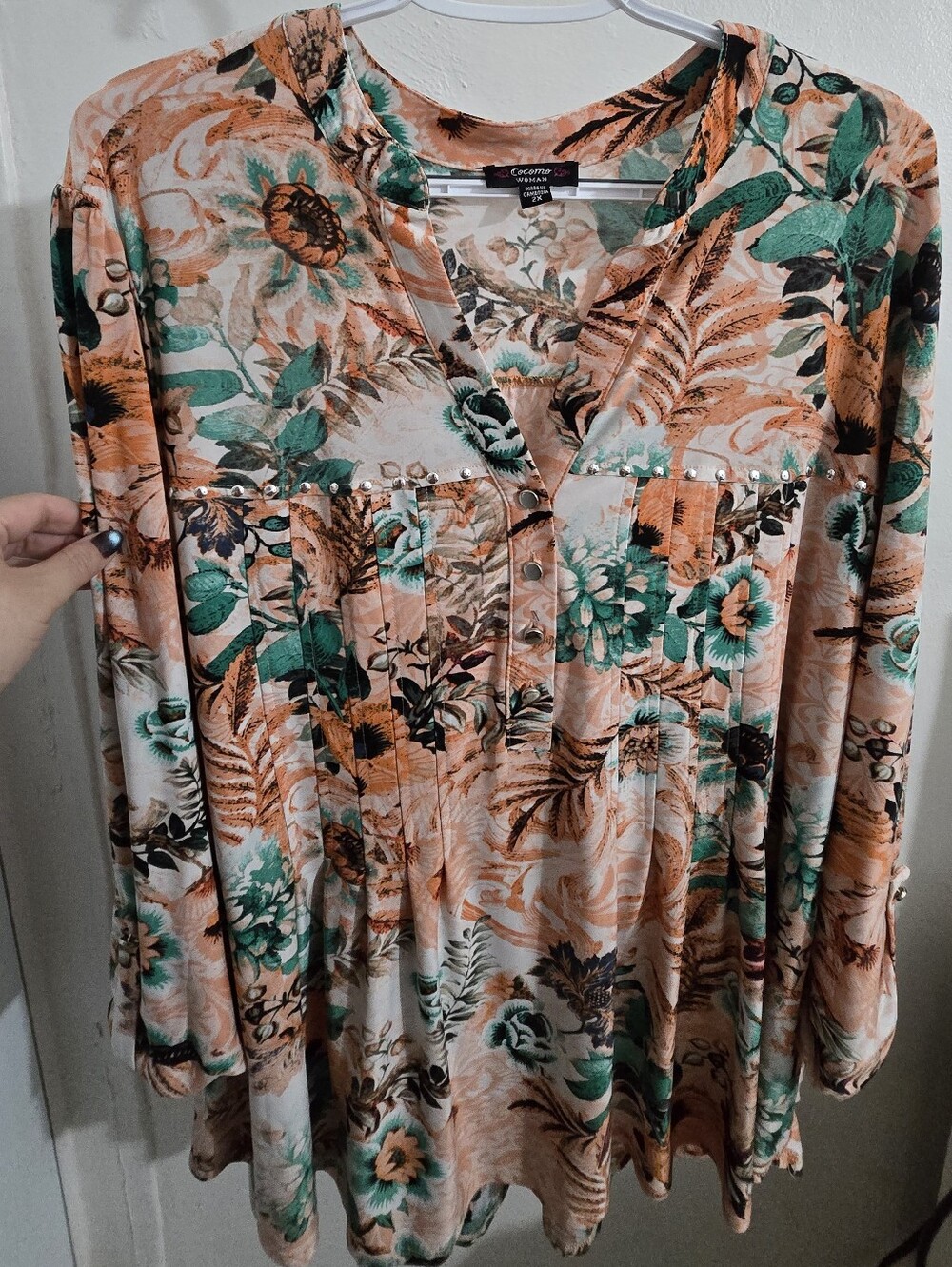 Cocomo Peach, Black & Teal Floral Top